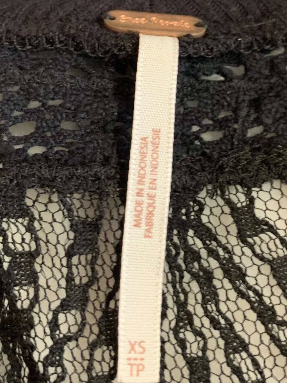 Free People Spring Valley Top XS Black Waffle Knit Lace Yoke Boho